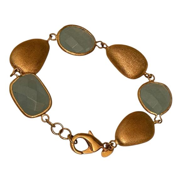 Rivka Friedman 18k Gold Clad Pebble & Aquamarine Rock Blue Crystal Bracelet OS - Picture 6 of 9